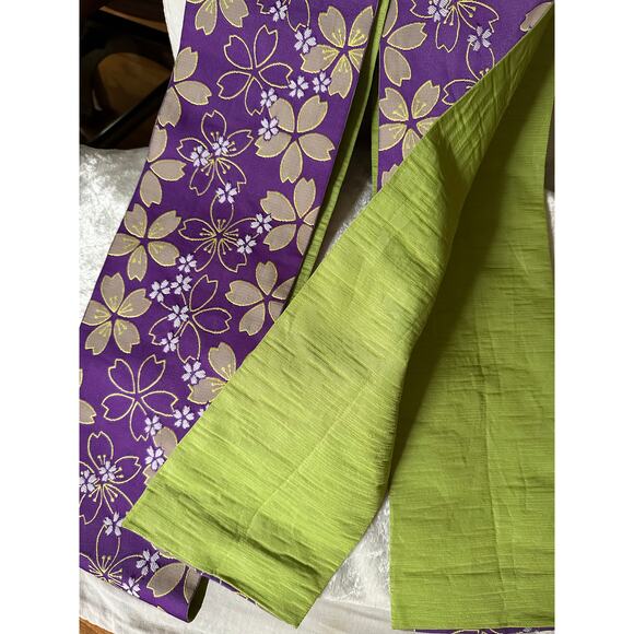 Japanese Kimono belt Floral purple lime green 12\
